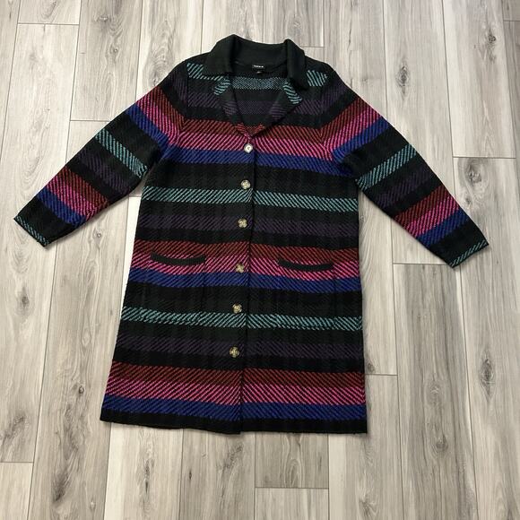 Torrid Women's Striped Collared Coatigan Sweater Size 2 Cozy Statement - Picture 5 of 9